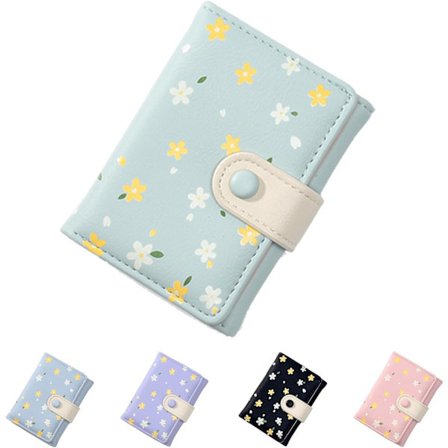 Piger Damepung Tre-Foldet Blomsterpung Kontantlomme Blomsterprint Kortholder Møntpung med ID-vindue Elegant Ungdommelig og Sød