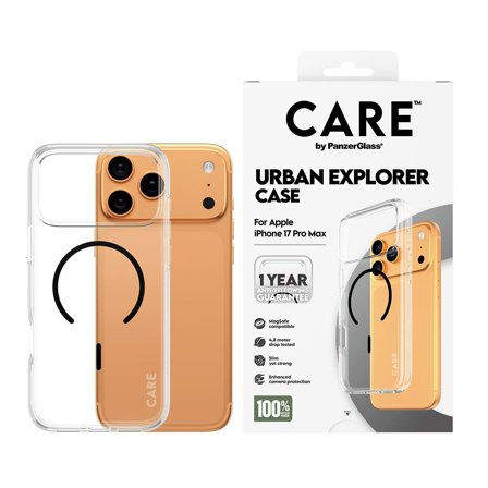 PanzerGlass CARE iPhone 17 Pro Max Urban Explorer deksel (gjennomsiktig/sort) Slankt, men sterkt, MagSafe-kompatibel, laget av resirkulerte materialer