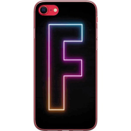 Yhteensopiva Puhelinkuori Apple Apple iPhone SE (2020) Neonkirjain F vaaleanpunaisella, sinisellä ja keltaisella valokehyksillä tummaa taustaa vaste