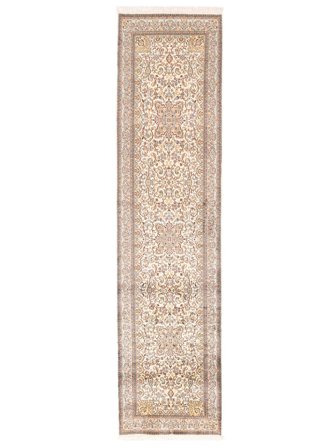 Annodato A Mano Kashmir Puri Di Seta Tappeto 81X323 In Seta Marrone/Beige Piccolo