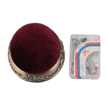Vintage nålepute, myk elastisk metallbase, halv kuleform, retro nålepute for sying, quilting, grønn bronsebase, rød type
