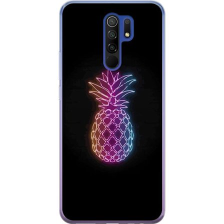 Kompatibelt Mobildeksel til Xiaomi Xiaomi Redmi 9 Neonlysillustrasjon av ananas i fargerikt lys mot svart bakgrunn