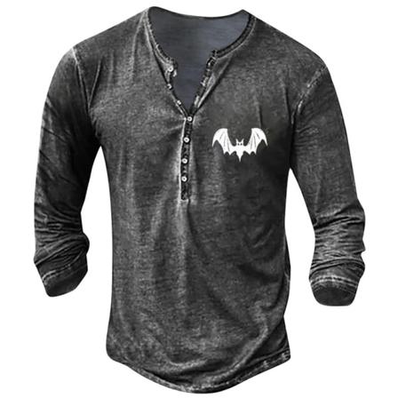 Herr Långärmad Tröja Med Fladdermustryck Med Henley- Print