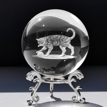 60mm krystalldekorativ ball, 3D laseretset krystallkaninfigur, kunstkrystallglasskulegravering med stativ for hjemmedekorasjon bursdag Cat