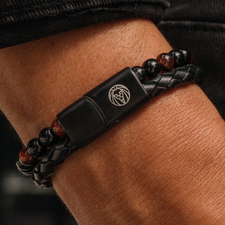 Red Tiger’s Eye & Leather Icon Bracelet for Men - Beaded bracelets