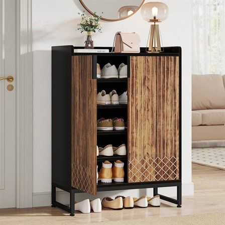 Skoskåp med 5 hyllor och dörrar - Brun/svart