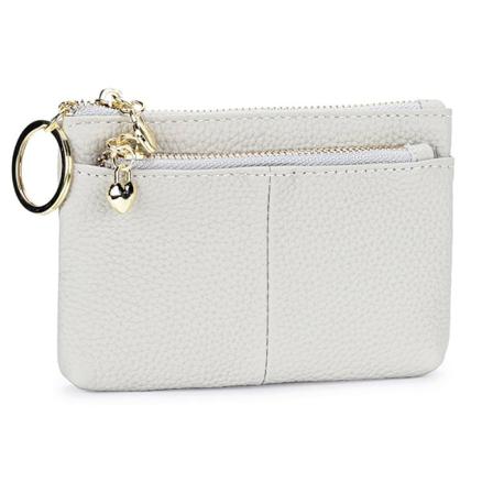 Naisten PU-nahkainen vetoketjullinen minikolikkokukkaro avainrenkaalla, kolminkertainen vetoketjullinen korttikotelo Off-white