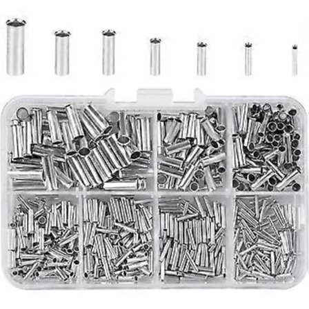 600 stk. Uisolerte kabelhylser 0,5/0,75/1,0/1,5/2,5/4,0/6,0 mm² Kabelkoblinger Endeterminaler Krympekontakter i Plastboks