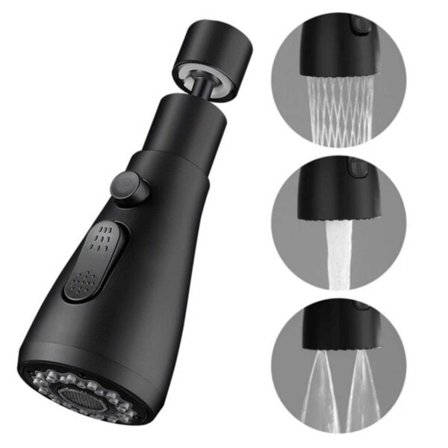 Sprøjtehoved til køkkenarmatur - Armaturmundstykke med bruser, 3 positioner sort