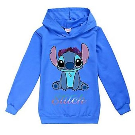 Lilo & Stitch Hettegenser for Jenter og Gutter, Avslappet Hettegenser, Jumper, Topp, Pullover, Aktivtøy, 7-8 År, Blå
