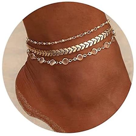 Perle Ankelarmbånd Boho Cubansk Link Anklet 14k Gullbelagt Tre Lag Strand Ankler Figaro Fotkjede Smykker For Kvinner