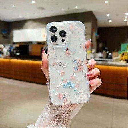 Frisk lille blomstret telefoncover med dråbelim til iPhone 15