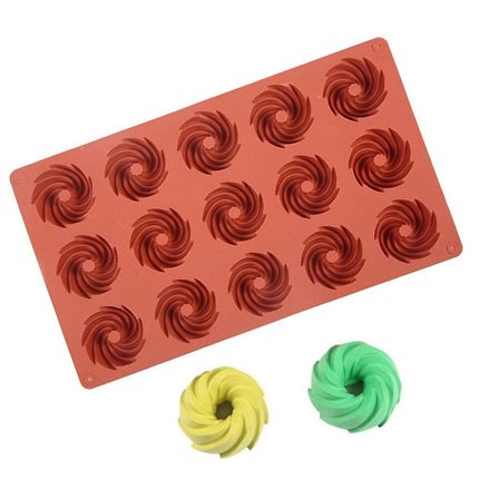 Silikonform för kakor 15 virvlar för pudding, godis, kex, choklad, för kylskåp, Ketuhar, för användning i mikrovågsugn Ke