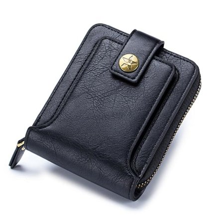 Trifold Plånbok med Dragkedja Spänne för Män, Hållbar och Repfri för Affärer, Svart