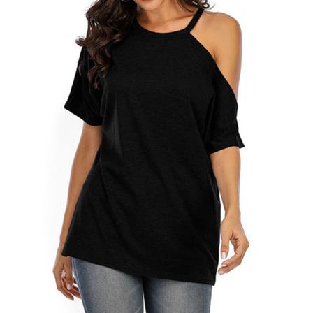 Dam T-shirt Sommar Off Shoulder Kortärmad Blus Lös Topp,