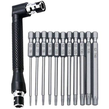 12 st/set 1/4 tum sexkantsfäste och L-nyckelsats T6-T40 3 tum längd S2 stål Torx huvud skruvmejsel borrbitar