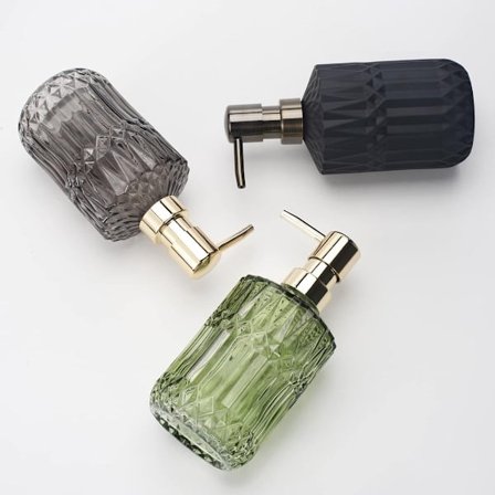 ING 3-pack Glas Tvålpump 8*17.5 340ml För Badrum Och Kök - Handtvål Lotion Pump Med Abs Pump (grön, Svart, Grå)