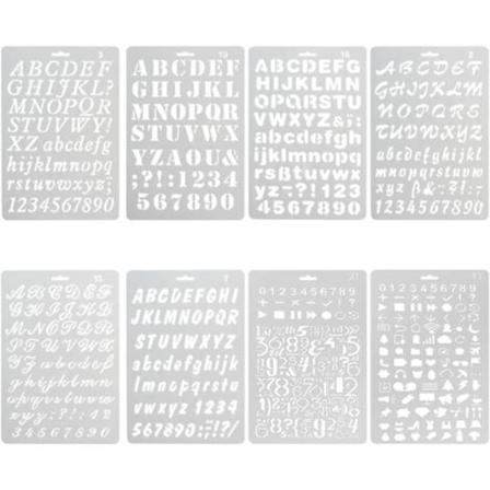 Set med 8 siffror och bokstäver stencil alfabet stencil målning återanvändbar mjuk gemener versaler tecken från 1 till 3 cm för scrapbooking 