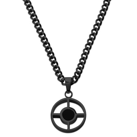 Cruz | Round Black Stainless Steel & Black Onyx Necklace for Men - Steel necklaces