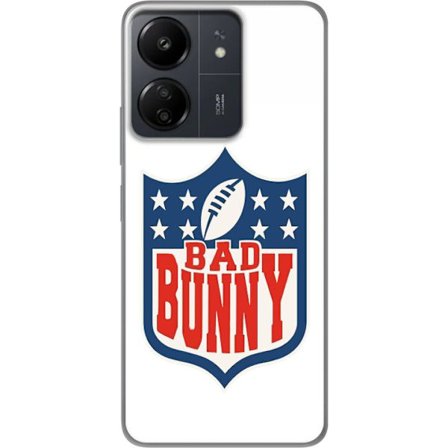 Kompatibelt Mobildeksel til Xiaomi Redmi 13C Bad Bunny rød grafisk plakat med portrett og typografi i latinamerikansk popdesign