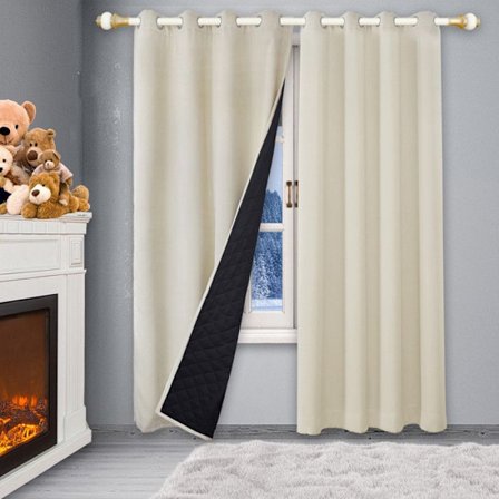 Qelus Valoittava Verho 132x160cm Renkailla 100% Valoa Estävä, Kaksinkertainen Lämpöeristys/Kylmäsuojana, 1 Kpl, Beige