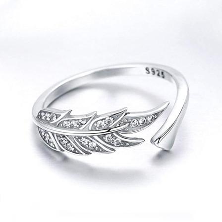 925 Sterling Sølv Fjer Ring til Kvinder Justerbar Ring Fjer Ring til Pige Åben Finger Blad Ring Gave