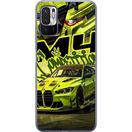 Kompatibelt Mobildeksel til Xiaomi Redmi Note 10 5G Bluey-familien i lykkelig tegneseriestil med blomstrende bakgrunn og leken fargepalett