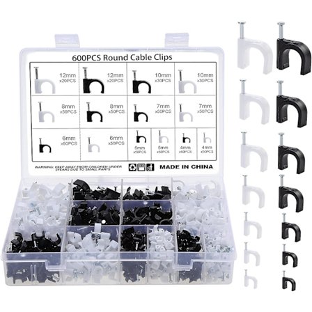 Kabelklämmor med spik Runda Elektriska Kabelklämmor Vit Svart C