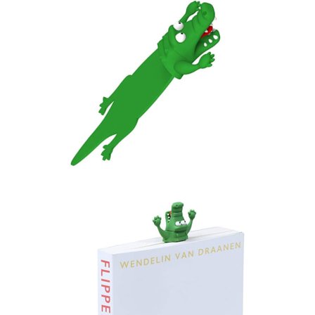 Sjov, fladtrykt dyre-bogmærke i form af en krokodille - skøre alligator-bogmærker til venner