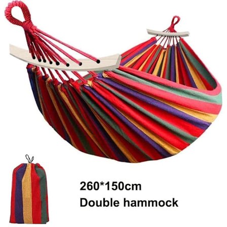 Hängmatta med stänger, statisk lastkapacitet 200 kg, regnbågsfärger, lämplig för inomhusbruk, balkong, utomhusbruk, resor, camping, vandring_OF