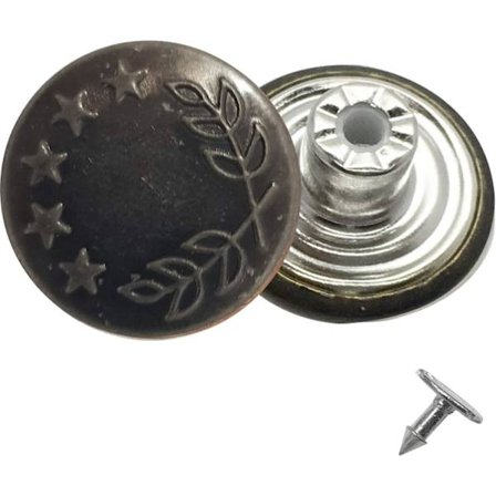 8 x Jeans Stud Knapper 17mm Brede Jeans Stud Knapper Gunmetal Farve med 5 Stjerner, Erstatning for Manglende Knapper på Jeans, Jakker, Tøj, Denim