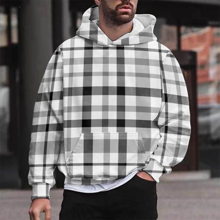 Herr Rutig Långärmad Tröja Hooded Pocket Casual Hoodies