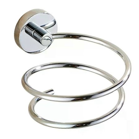 Hårfønerstativ i rustfritt stål, forkrommet sølv, for montering på soverom, i sanitærrom og på bad