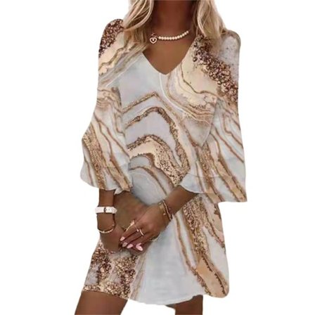 Damekjole V-hals Sommer Blomsterkjole Casual Sommerkjole A