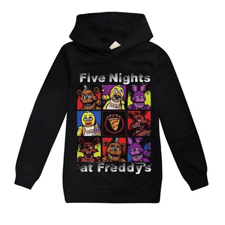 Fem netter hos Freddy's FNAF Gutt Langermet Hettegenser Topper Pullover Svart 0 Black_qc