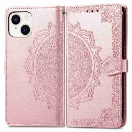 Mandala läder iPhone 14 fodral - Rosa