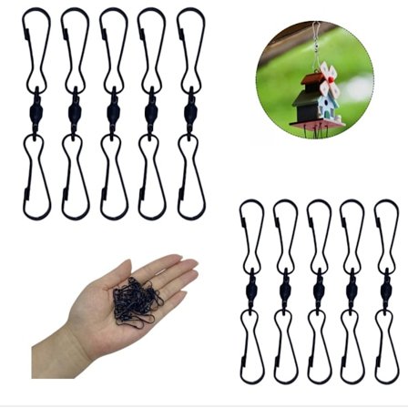 100 stk. - Vindspilskroge - Udendørs dekorative kroge - Kroge - Roterende clipskroge - Sort, 8 cm