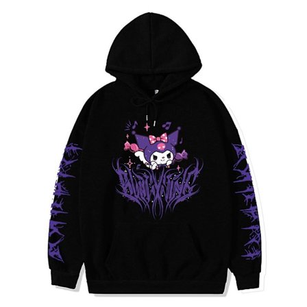 Søt Kuromi Tegneserie Anime Genser med hette for kvinner Kawaii Oversized hettegenser Cosplay Kostyme for fans - G Svart