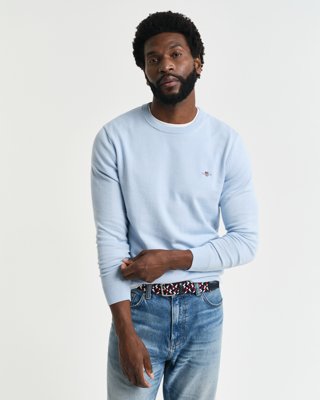 GANT - Klassisk bomullsgenser med rund hals til herre fresh blue