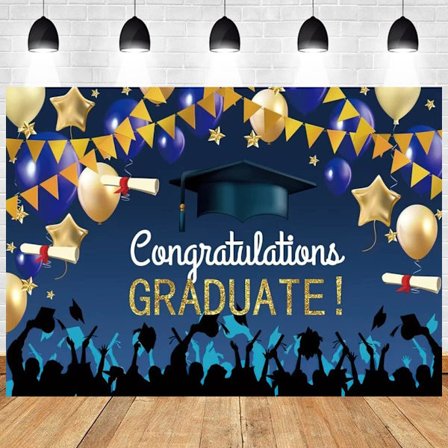 2023 Examen Fest Bakgrund Klass av 2023 Bakgrund Guld Glitter Bakgrund Grattis Utexaminerade Fest Dekoration Banner (B, 7X5FT)