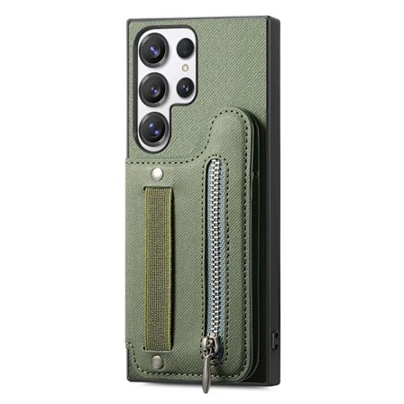 Samsung S23 Ultra Wallet Telefoncover, Kortholder Beskyttelsescover, Grøn