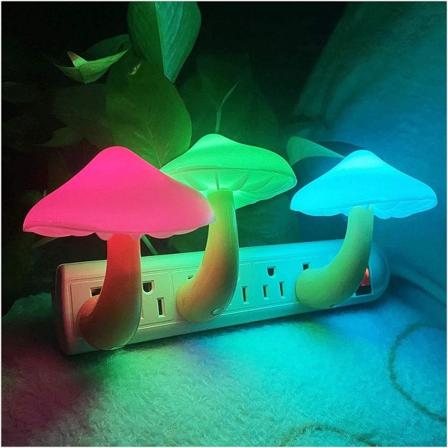 3-pack plug-in LED Mushroom Night Light Lampe med sensor 7 farger - Perfet