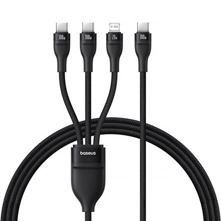 Baseus Flash Series 3 3in1-kabel 100W USB-C - USB-C+USB-C+ Lightning 1,5 m + 3 x 0,25 m - sort