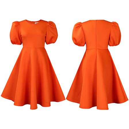 Firkantet halsudskæring boble ærme one-piece kort kjole (orange XXXL)