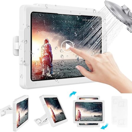 MoKo Dusch Tabletthållare, Stretchig Vattentät iPad Hållare Passar Alla Enheter Upp Till 11", 360° Rotation Tablet Väggfäste med Anti-