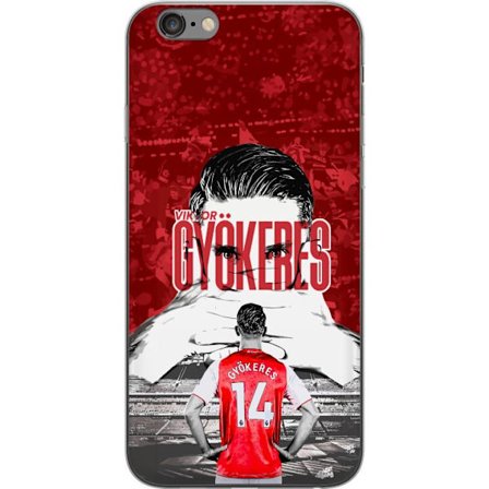 Kompatibel Mobilcover til Apple iPhone 6s Plus Rød dramatisk kollagebillede med portræt af Viktor Gyökeres og spillere set bagfra på arenaen