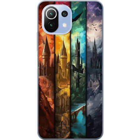 Kompatibelt Mobildeksel til Xiaomi Xiaomi 11 Lite 5G NE Fire magiske slott i forskjellige elementfarger, episk fantasikunst med ild vann luft og mørk
