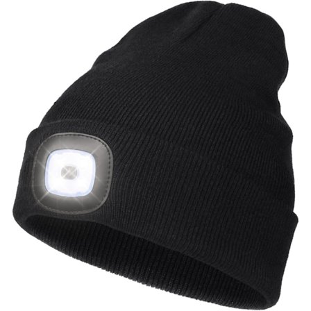 LED-mössa med ljus, unisex USB-uppladdningsbar handsfree 4 LED-pannlampa vinter stickad nattljusad hatt ficklampa kvinnor män presenter till pappa 