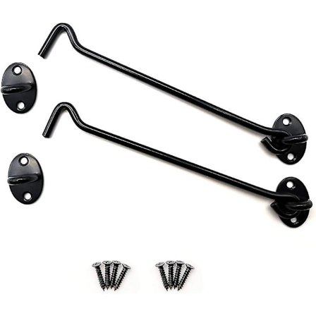 2 stk. rustfri stål stormkroge hyttekroge med fastgørelsesskruer til ladeport, badeværelse, vindue, skydedør (200 mm, sort)