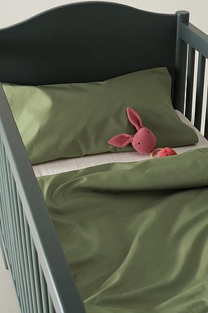 Jotex - Percale Mini Komplet Pościeli Ekologicznej Do Łóżeczka Niemowlęcego Khaki - ZACK - Kup Pościel i poszewki na poduszki dla dzieci firmy Jotex